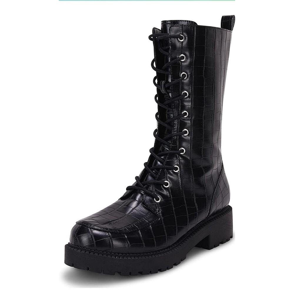 Sleek Black Croc-Embossed Ankle Boots